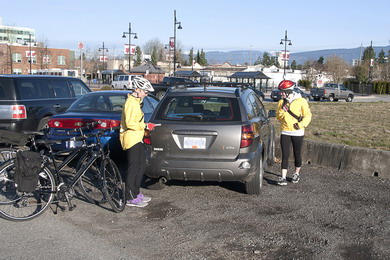 volunteer bike patrol checking vehicle
