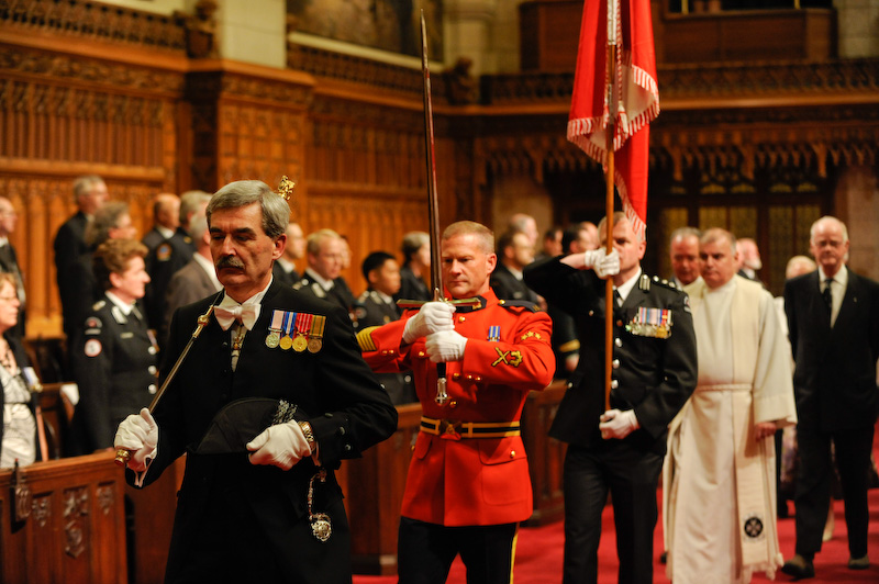 Photo of S/Sgt. Déziel as a Sword Bearer for the Order of St. John National Investiture in the Ottawa Senate