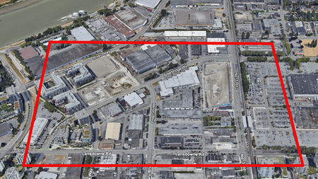 Satellite map of area of Alderbridge Way and Lansdowne Rd. in Richmond, BC