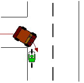 Une voiture fait un virage à gauche et heurte un cycliste.