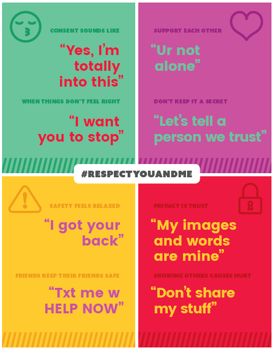 An assortment of posters regarding Youth Healthy Relationships.