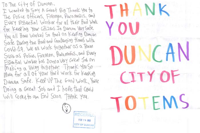 Lettre de remerciement pour Duncan