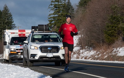Wounded Warrior runner doing the Sayward to Campbell River leg on February 28th, 2023.