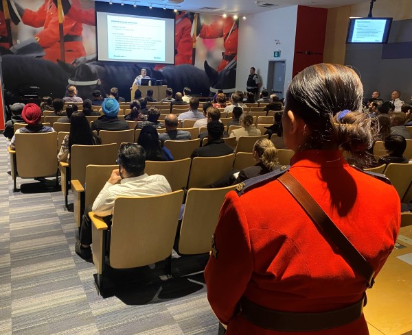 Auditorium of people who attended an RCMP recruiting session at Surrey Detachment 