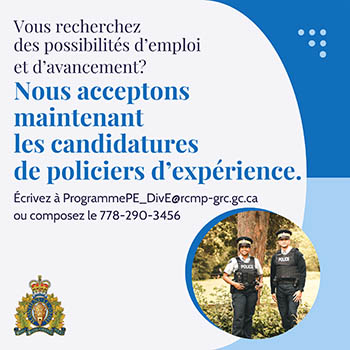 Vous recherchez des posisibilites d'emploi et d'avancement? Nous acceptons maintenant les condidatures de policiers d'experience.